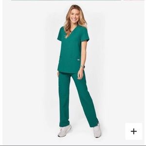 Figs hunter green kade pant and casma top